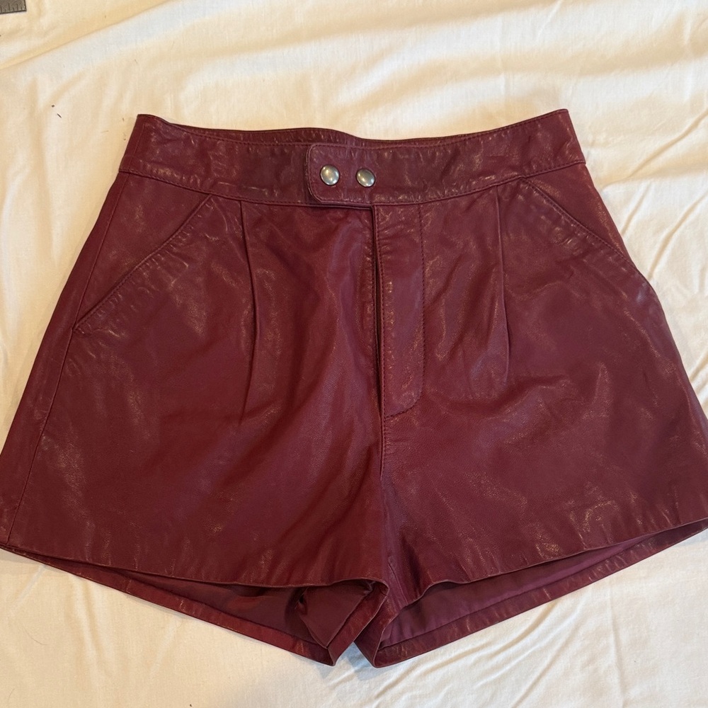 Women's Burgundy Leather Shorts